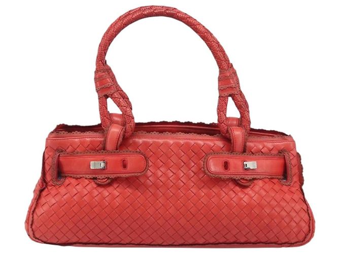 Bottega Veneta INTRECCIATO Hand Bag Leather Red Silver - vista 2