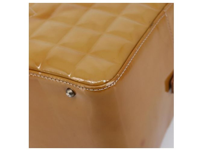 CHANEL Choco Bar Hand Bag Patent Yellow Silver CC - vista 13