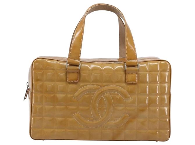 CHANEL Choco Bar Hand Bag Patent Yellow Silver CC - vista 2