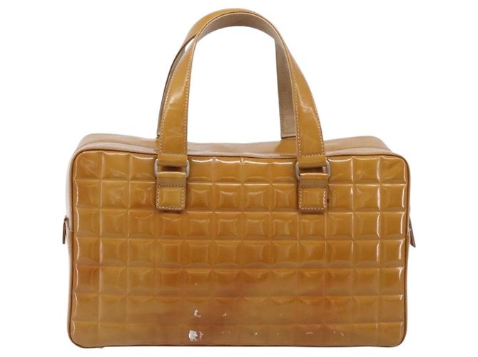CHANEL Choco Bar Hand Bag Patent Yellow Silver CC - vista 3