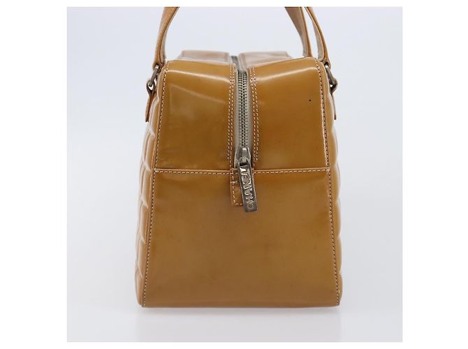 CHANEL Choco Bar Hand Bag Patent Yellow Silver CC - vista 6