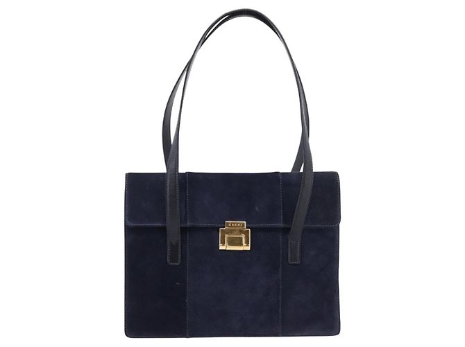 GUCCI Tote Bag Suede Navy Gold - vista 2