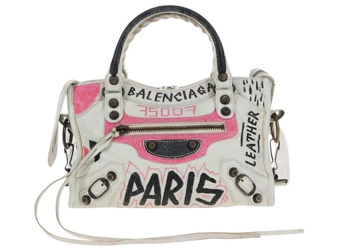 Balenciaga Graffiti The City Mini Bag Leather 2way White 300295 - vista 13