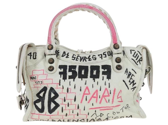 Balenciaga Graffiti The City Mini Bag Leather 2way White 300295 - vista 2