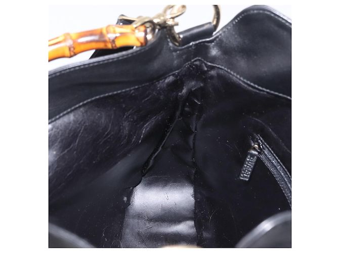GUCCI Bamboo Hand Bag Leather 2way Black Gold 001 1638 - vista 18