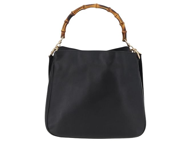 GUCCI Bamboo Hand Bag Leather 2way Black Gold 001 1638 - vista 2