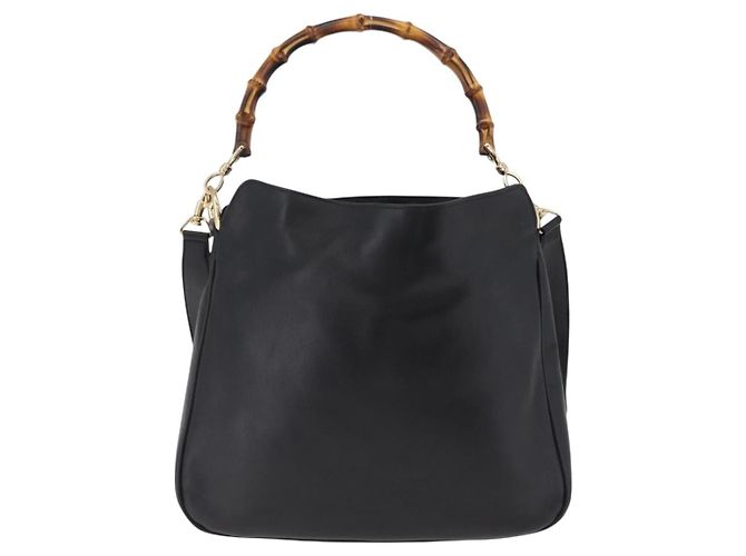 GUCCI Bamboo Hand Bag Leather 2way Black Gold 001 1638 - vista 3