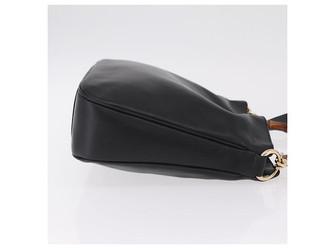GUCCI Bamboo Hand Bag Leather 2way Black Gold 001 1638 - vista 4