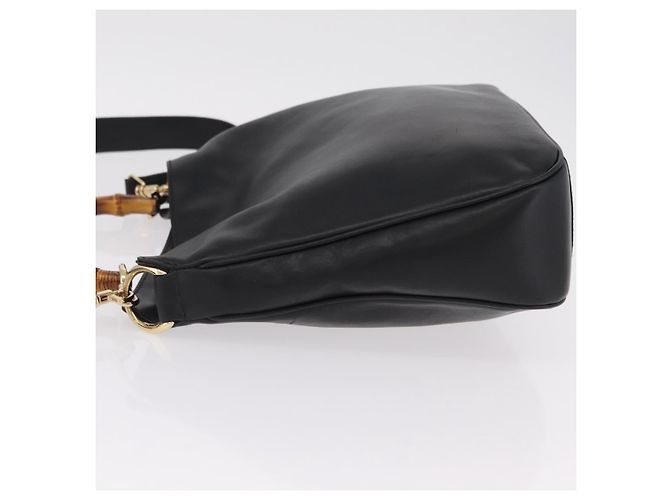GUCCI Bamboo Hand Bag Leather 2way Black Gold 001 1638 - vista 5