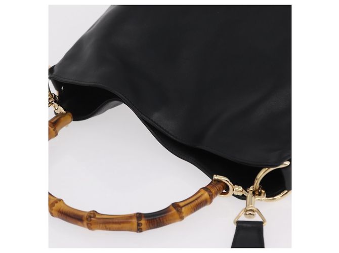 GUCCI Bamboo Hand Bag Leather 2way Black Gold 001 1638 - vista 6