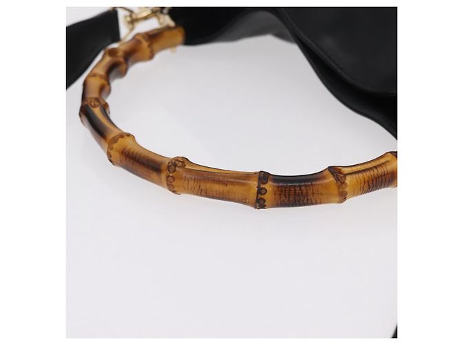 GUCCI Bamboo Hand Bag Leather 2way Black Gold 001 1638 - vista 7