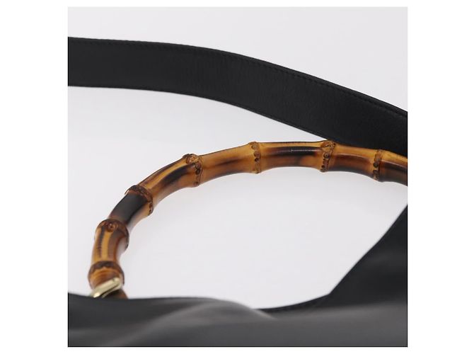 GUCCI Bamboo Hand Bag Leather 2way Black Gold 001 1638 - vista 8