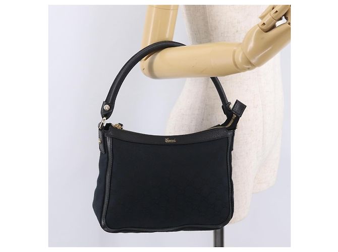 GUCCI GG Canvas Hand Bag Black Gold Tone 146244 - vista 26