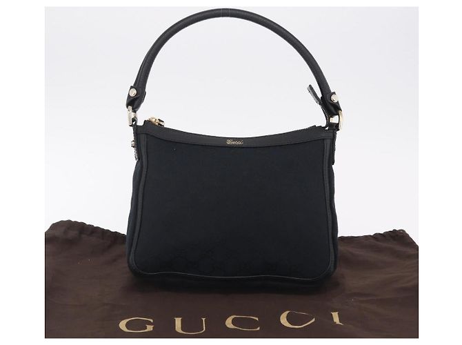 GUCCI GG Canvas Hand Bag Black Gold Tone 146244 - vista 27