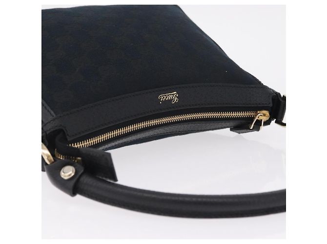 GUCCI GG Canvas Hand Bag Black Gold Tone 146244 - vista 6