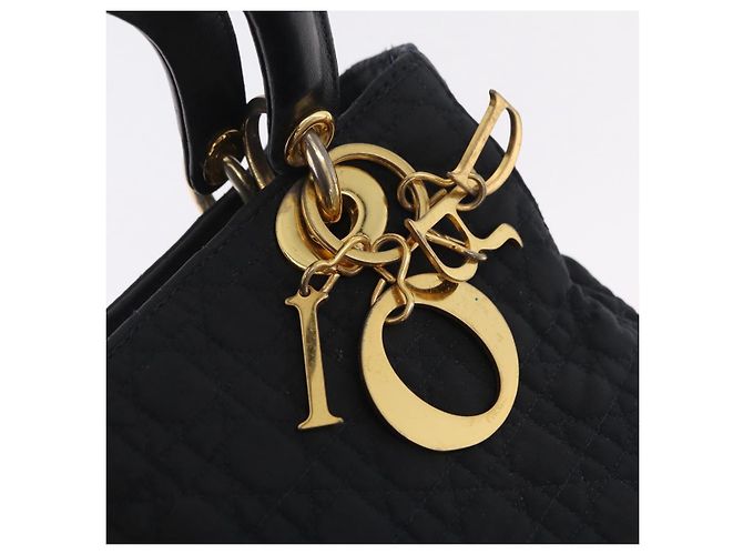 Christian Dior Lady Dior Canage Hand Bag Canvas Black Gold - vista 10