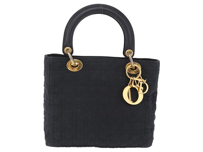 Christian Dior Lady Dior Canage Hand Bag Canvas Black Gold - vista 13
