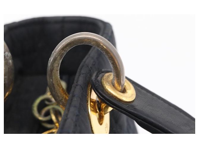 Christian Dior Lady Dior Canage Hand Bag Canvas Black Gold - vista 17