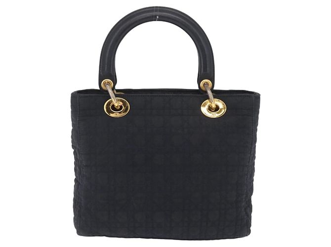 Christian Dior Lady Dior Canage Hand Bag Canvas Black Gold - vista 2