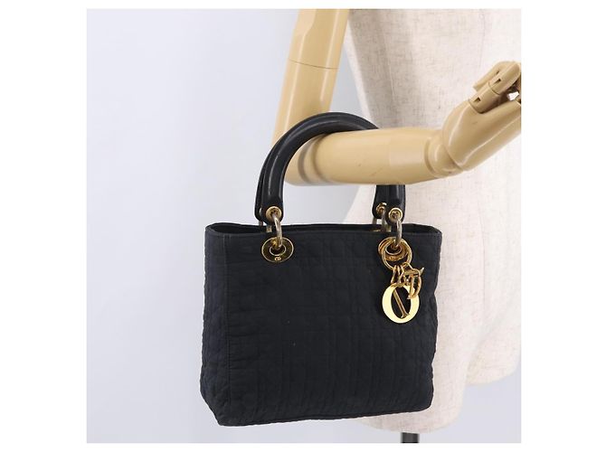 Christian Dior Lady Dior Canage Hand Bag Canvas Black Gold - vista 27