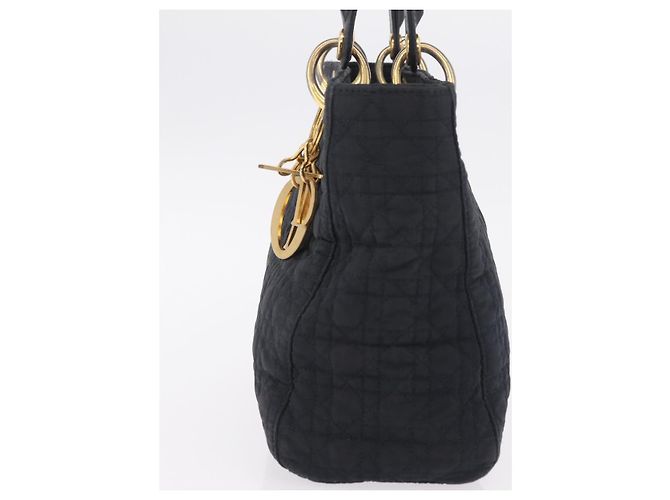 Christian Dior Lady Dior Canage Hand Bag Canvas Black Gold - vista 3