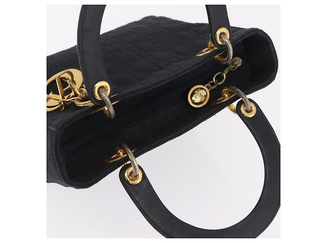 Christian Dior Lady Dior Canage Hand Bag Canvas Black Gold - vista 6