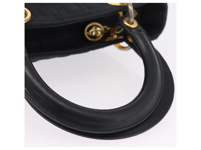 Christian Dior Lady Dior Canage Hand Bag Canvas Black Gold - vista 7