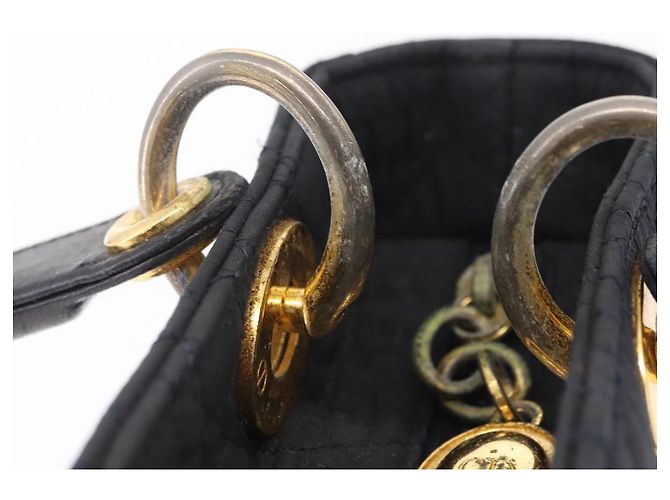 Christian Dior Lady Dior Canage Hand Bag Canvas Black Gold - vista 9