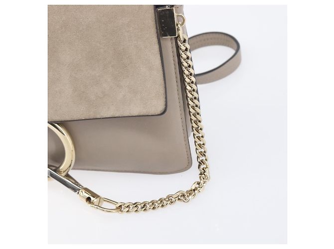 Chloé Chloe Fay Shoulder Bag Leather Suede Beige Gold - vista 19