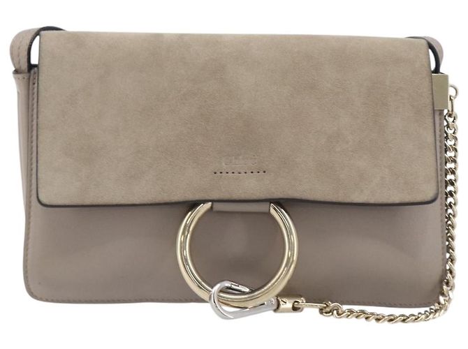 Chloé Chloe Fay Shoulder Bag Leather Suede Beige Gold - vista 2
