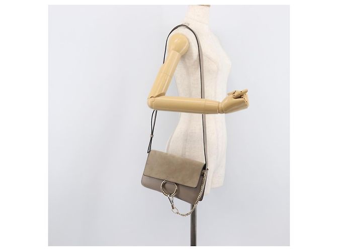 Chloé Chloe Fay Shoulder Bag Leather Suede Beige Gold - vista 30