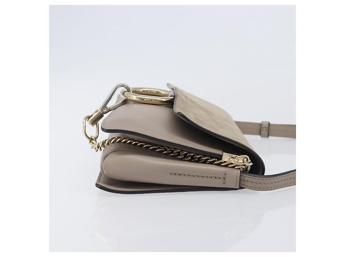 Chloé Chloe Fay Shoulder Bag Leather Suede Beige Gold - vista 4