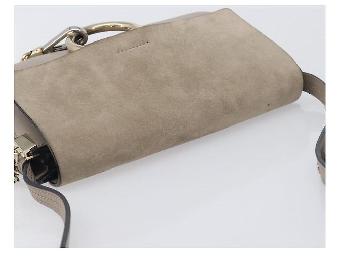 Chloé Chloe Fay Shoulder Bag Leather Suede Beige Gold - vista 6