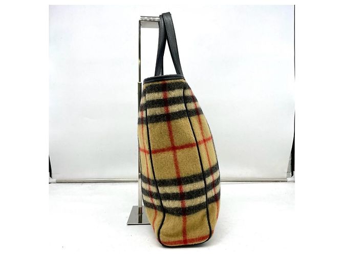 Burberry Borsa Tote in Lana e Pelle a Quadri - vista 3