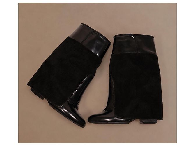 Stivaletti Givenchy in pelle e camoscio nero con zeppa - vista 2
