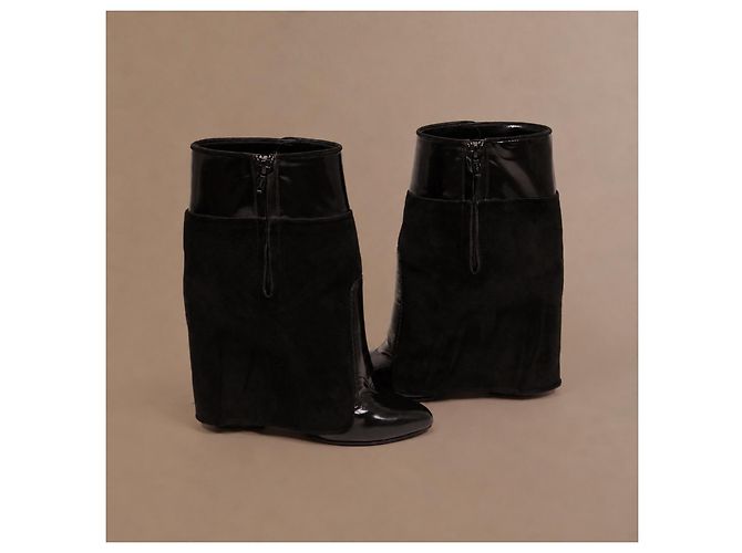 Stivaletti Givenchy in pelle e camoscio nero con zeppa - vista 3