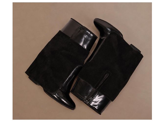 Stivaletti Givenchy in pelle e camoscio nero con zeppa - vista 4