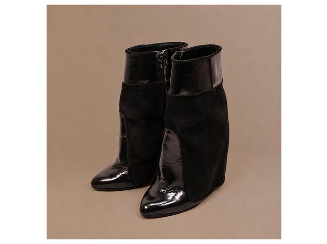 Stivaletti Givenchy in pelle e camoscio nero con zeppa - vista 5