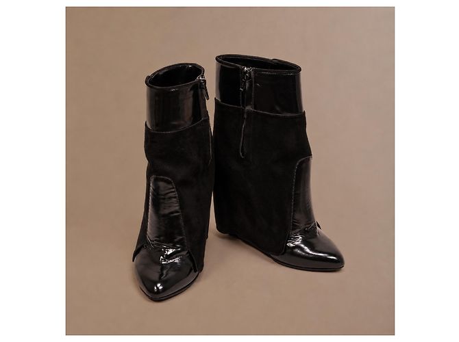 Stivaletti Givenchy in pelle e camoscio nero con zeppa - vista 7