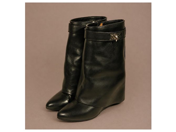 Givenchy Shark Lock Black Leather Ankle Boots - view 2