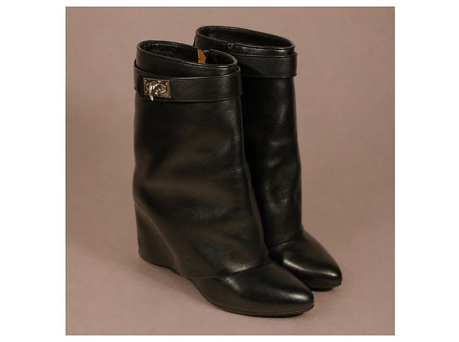 Givenchy Shark Lock Black Leather Ankle Boots - view 3