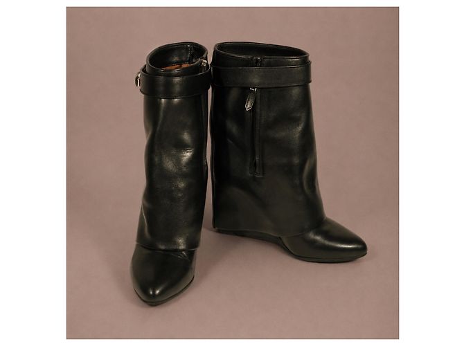 Givenchy Shark Lock Black Leather Ankle Boots - view 6