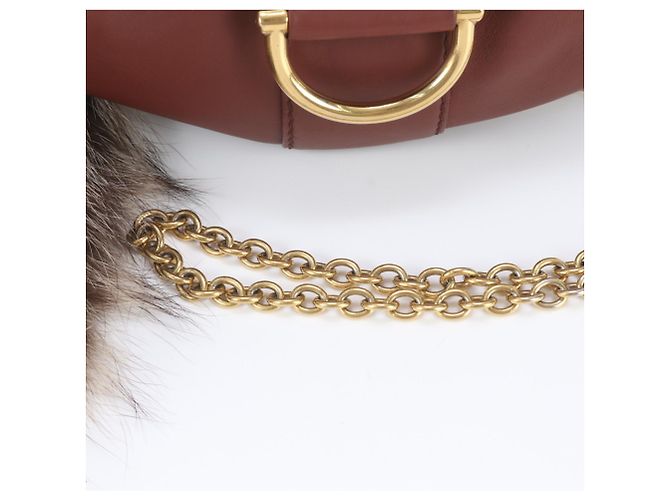 Borsa a tracolla Gucci in pelle con catena e charm in pelliccia Bamboo - vista 2