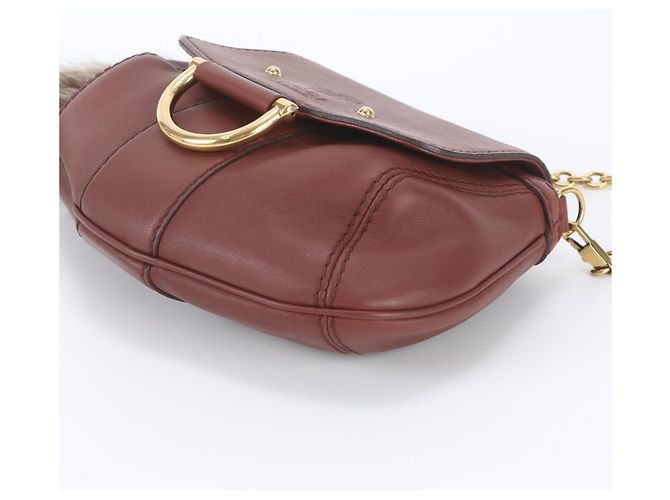 Borsa a tracolla Gucci in pelle con catena e charm in pelliccia Bamboo - vista 4