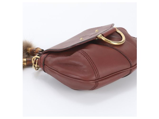 Borsa a tracolla Gucci in pelle con catena e charm in pelliccia Bamboo - vista 5