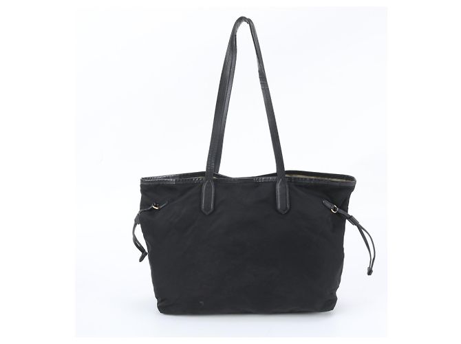 Borsa Tote Prada in nylon Tessuto e pelle nera - vista 3