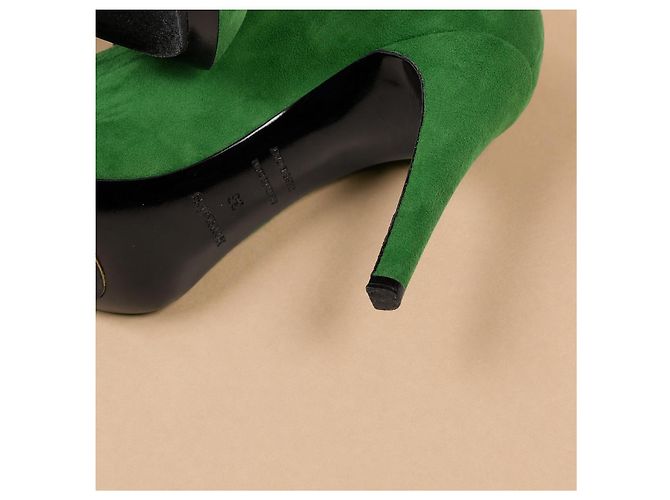 Hermès Décolleté peep-toe in camoscio verde - vista 10