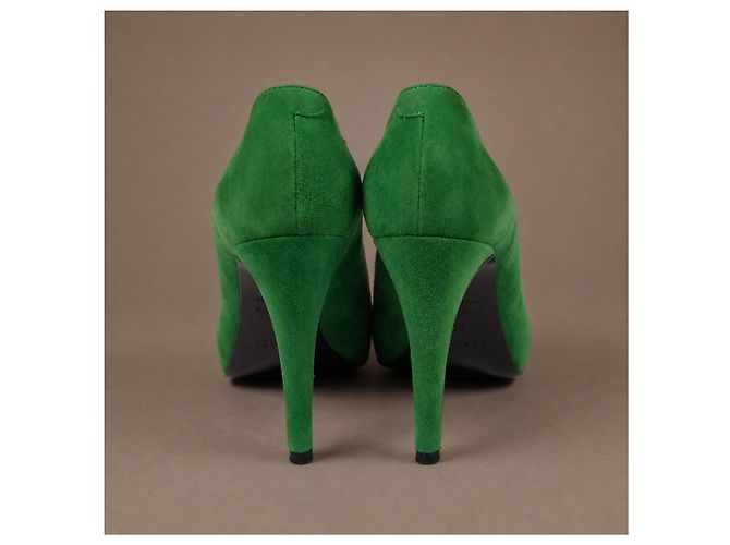 Hermès Décolleté peep-toe in camoscio verde - vista 11