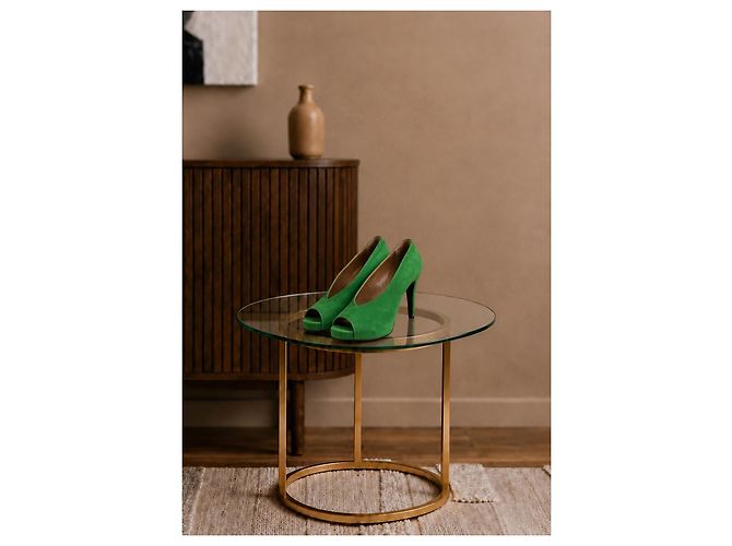 Hermès Décolleté peep-toe in camoscio verde - vista 2