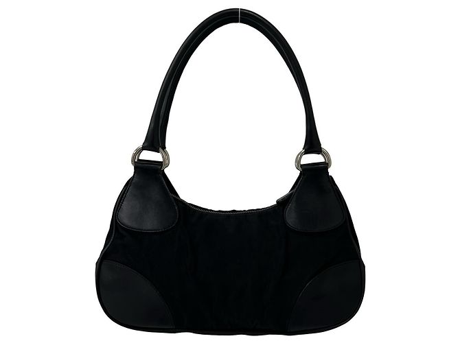 Borsa semi-spalla in nylon Tessuto Pocono e pelle con logo triangolo Prada - vista 2